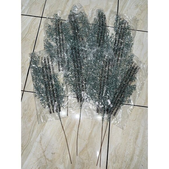 Christmas Tree Glittered Berry Branch Picks Valerie Par Hill Set of 8 23" Green - Picture 2 of 8